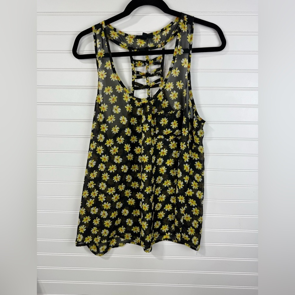 iris Black Tank Top with Yellow Daisy Print